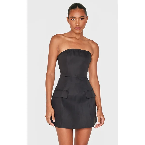 Black Bandeau Pocket Detail Shift Dress
