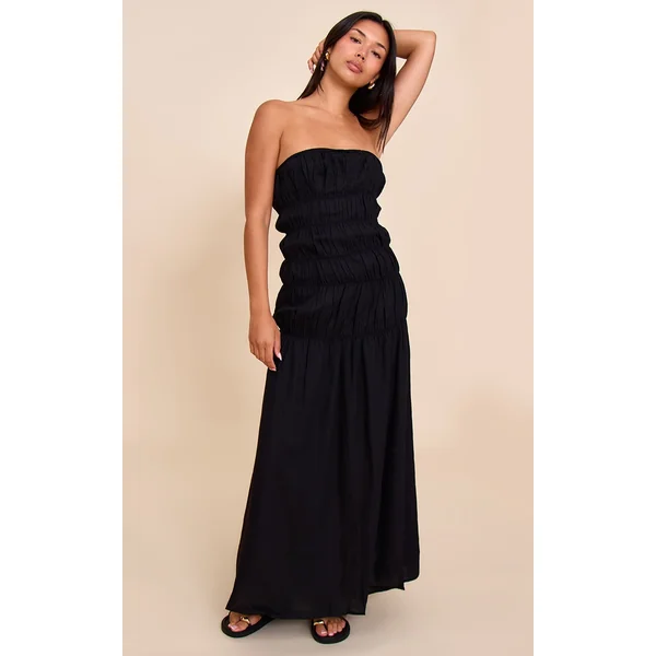 Black Bandeau Ruched Detail Maxi Dress