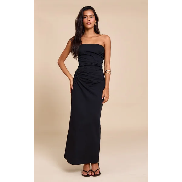 Black Bandeau Ruched Midaxi Dress