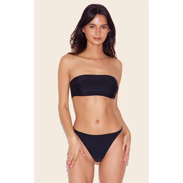Black Basic Bandeau And Tie Side Bikini Set