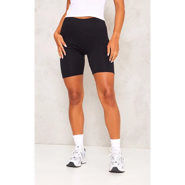 Black Basic Cotton Blend Bike Shorts