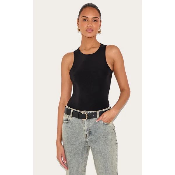 Black Basic Slinky Racer Bodysuit