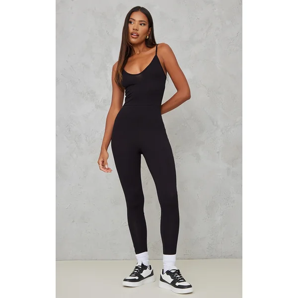 Black Basic Strappy Plunge Jumpsuit