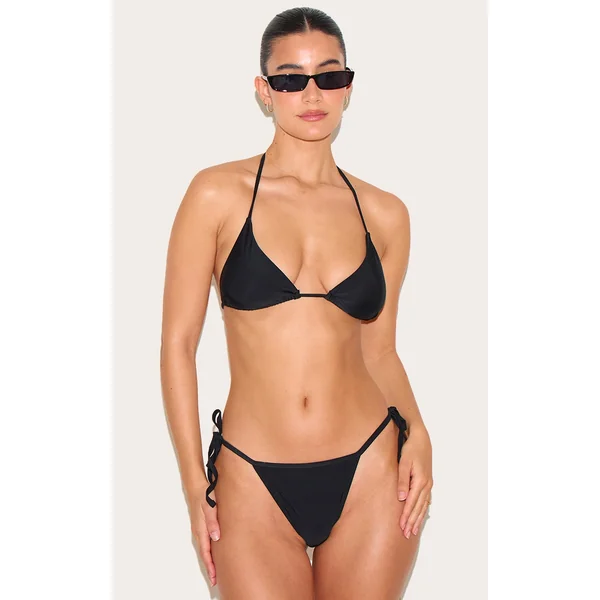 Black Basic Triangle and Tie Side Bikini Set