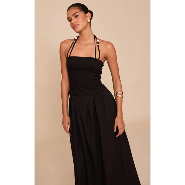 Black Beaded Halterneck Long Top