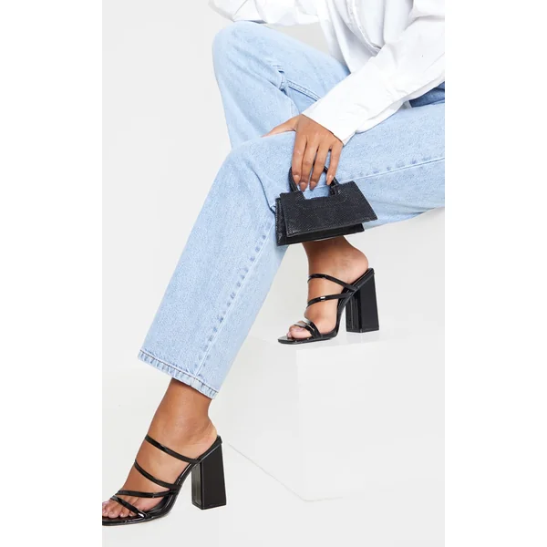 Black Block Heel Strappy Mule Sandal