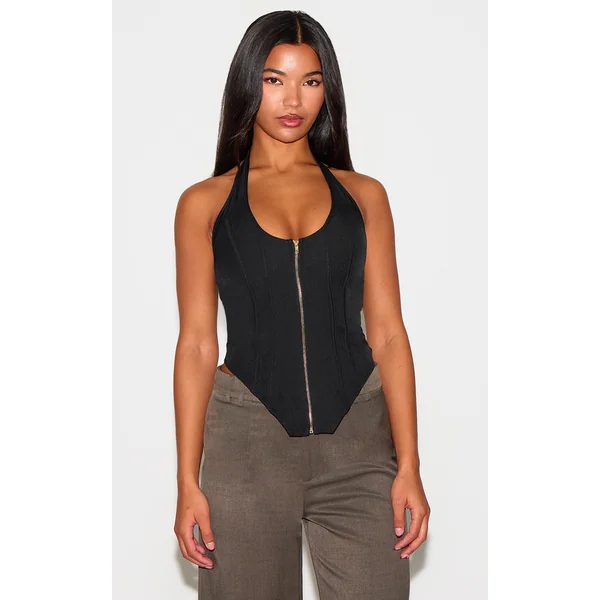 Black Boned Dip Hem Corset