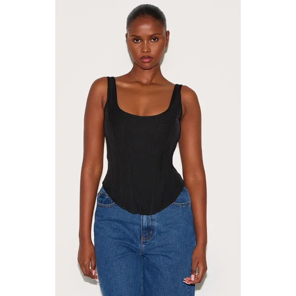 Black Boned Dip Hem Longline Corset