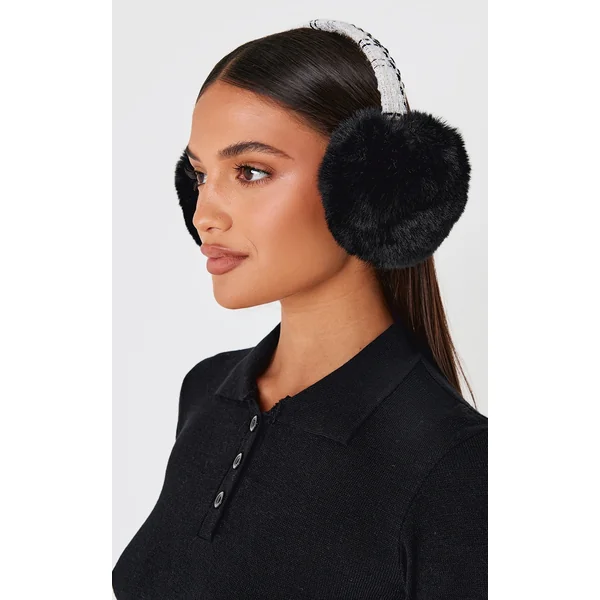 Black Boucle Faux Fur Ear Muffs