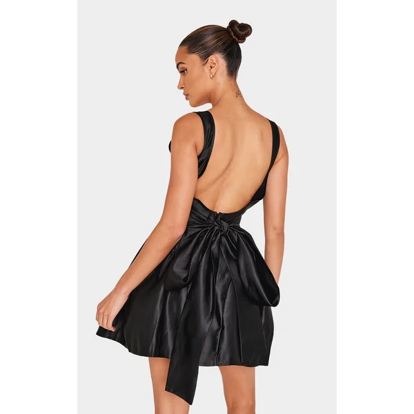 Black Bow Back Detail Skater Dress