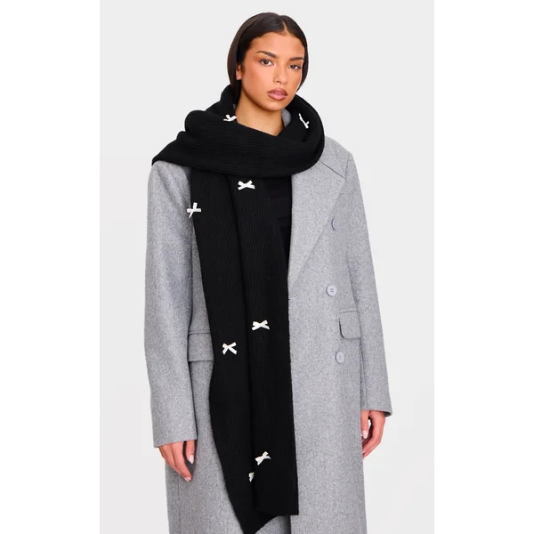 Black Bow Detail Rib Scarf