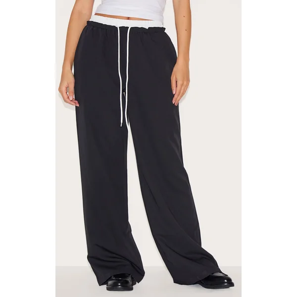 Black Boxer Detail Drawstring Waist Pants