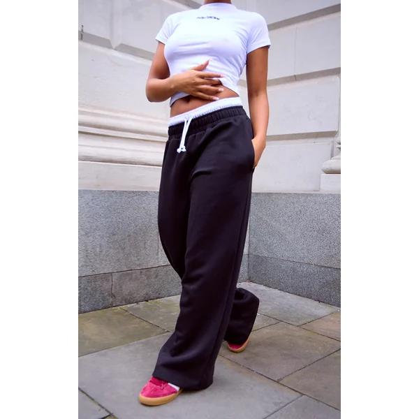 Black Boxer Waistband Wide Leg Sweat Sweatpants