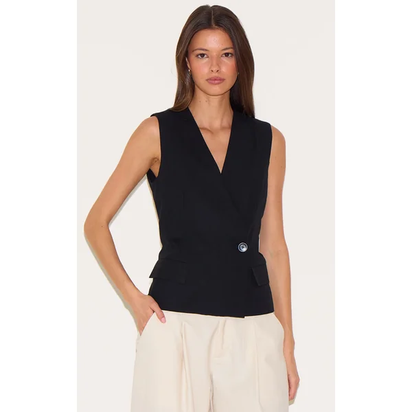 Black Boxy Asymmetric Vest
