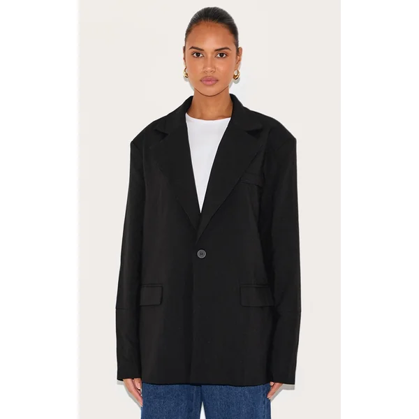 Black Boxy Drop Shoulder Oversized Dad Blazer