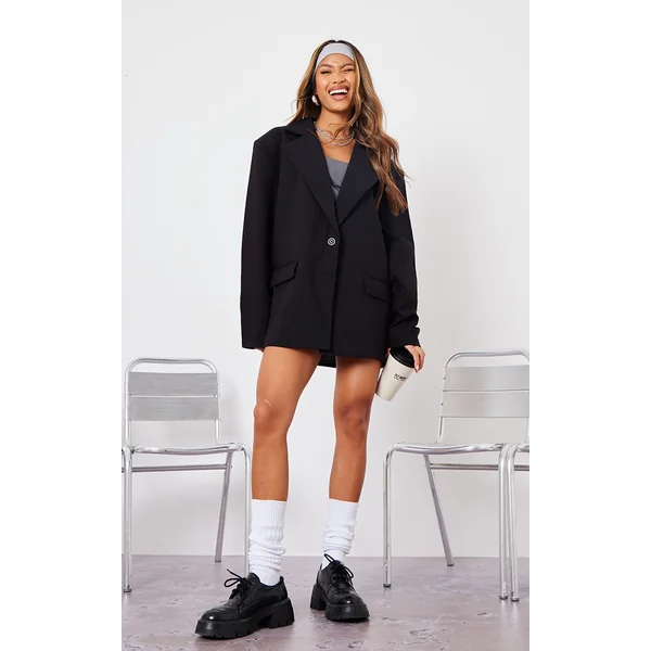 Black Boxy Oversized Drop Shoulder Dad Blazer