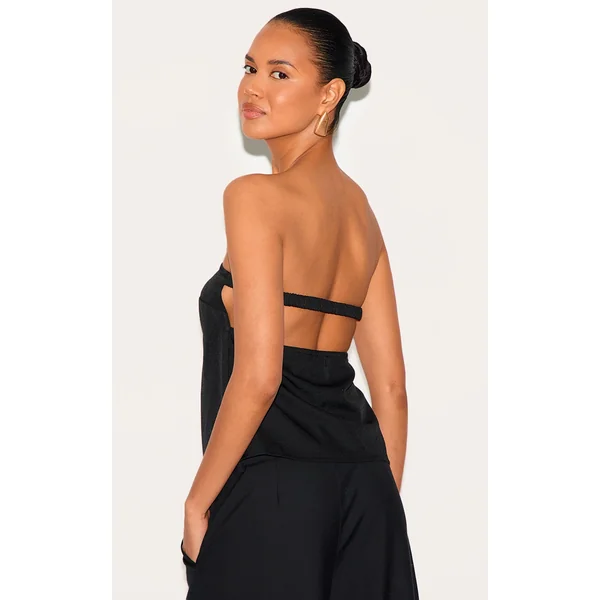 Black Boxy Woven Bandeau