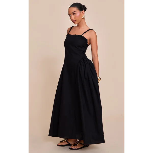 Black Braided V Waist Midaxi Dress