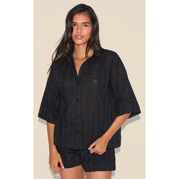 Black Broderie Boxy Shirt