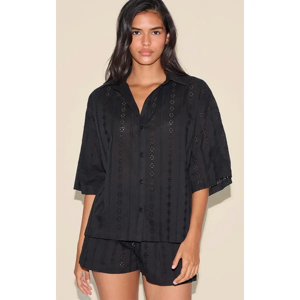 Black Broderie Floaty Shorts