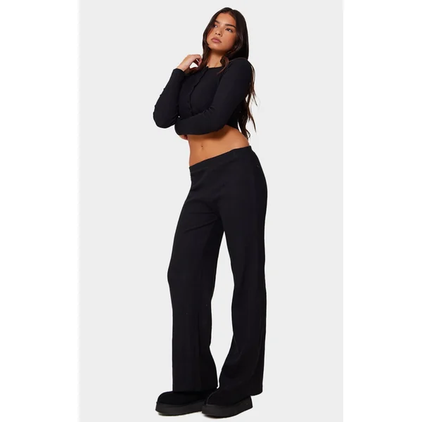 Black Brushed Rib Wide Leg Pants