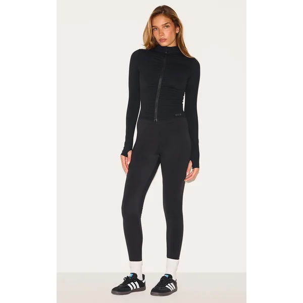 Black Brushed Sculpt Ruched Bum High Waist Sport Leggings