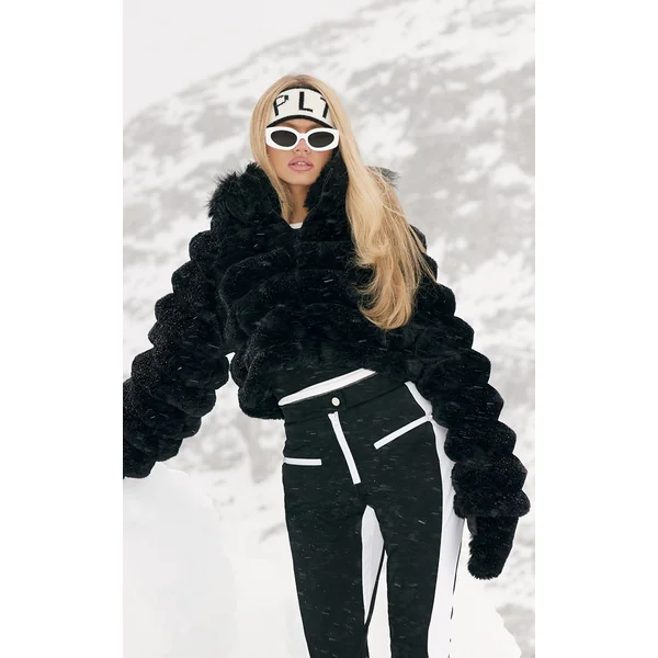 Black Bubble Faux Fur Puffer Coat