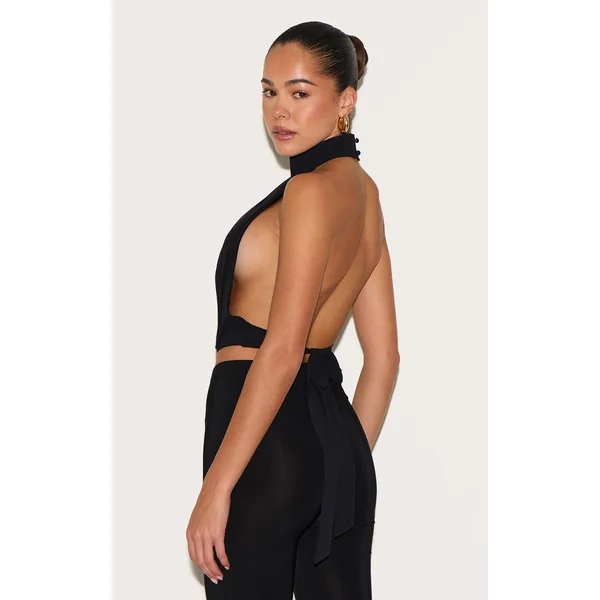 Black Bubble Hem Chiffon Long Top