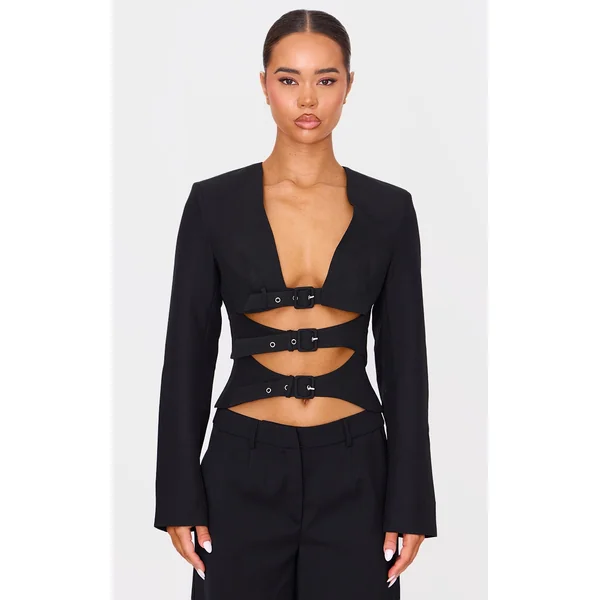 Black Buckle Cropped Blazer