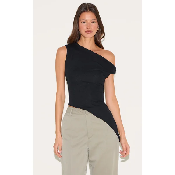 Black Burnout Mesh Asymmetric Long Top