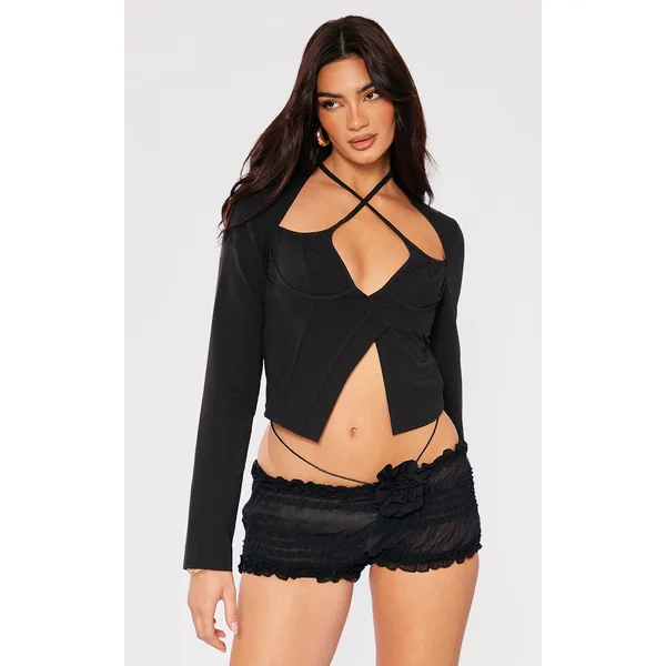 Black Bust Detail Long Sleeve Top