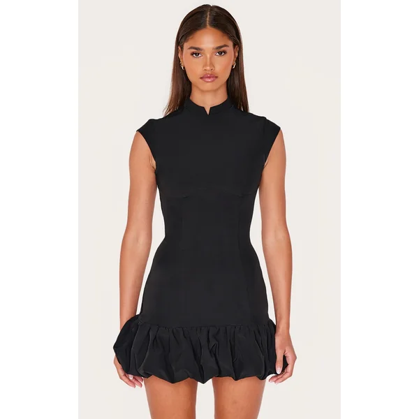 Black Bust Seam Detail Puffball Dress