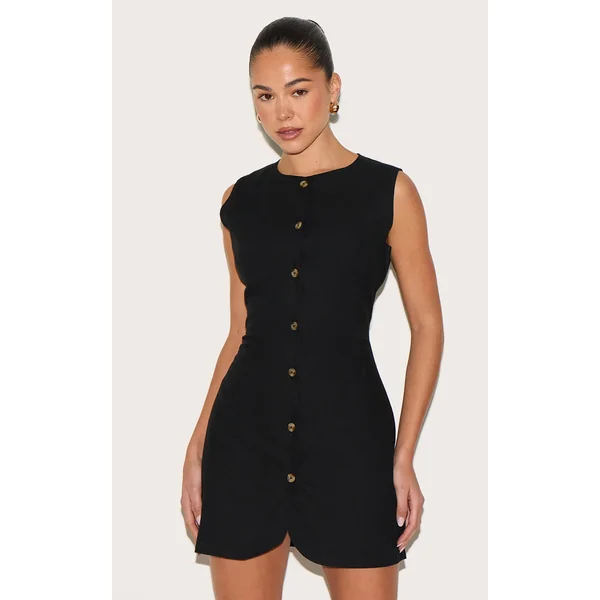 Black Button Down Bodycon Dress