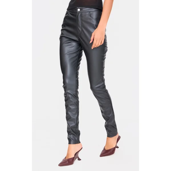 Black Button Up Faux Leather Skinny Pants