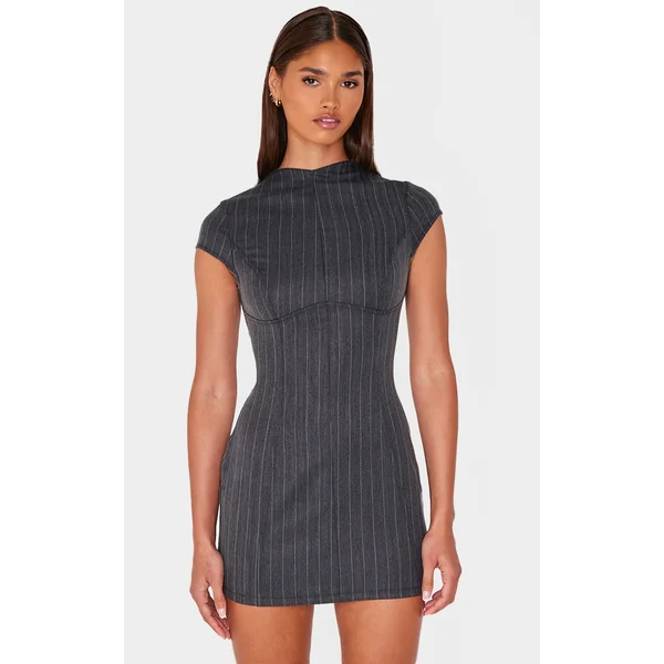 Black Cap Sleeve Seam Detail Bodycon Dress
