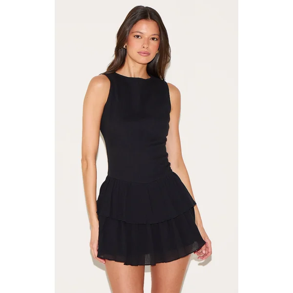 Black Cheesecloth Cotton Tiered Rara Romper