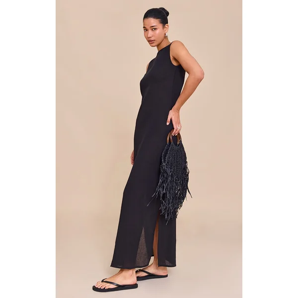 Black Cheesecloth Sleeveless Midaxi Dress