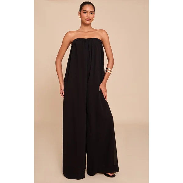 Black Chiffon Bandeau Puffball Jumpsuit