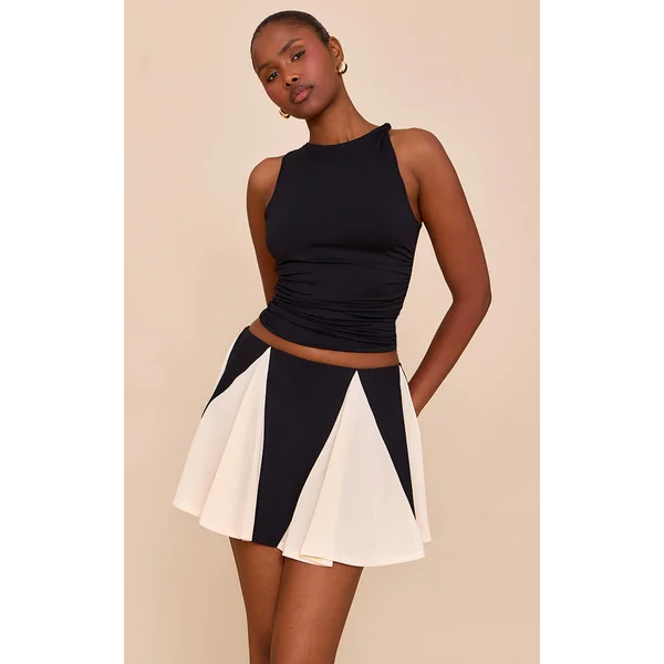 Black Chiffon Contrast Godet Mini Skirt