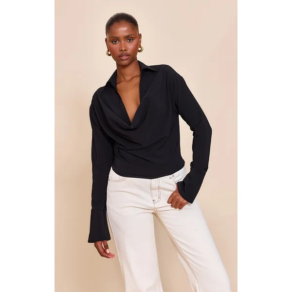 Black Chiffon Cowl Neck Blouse