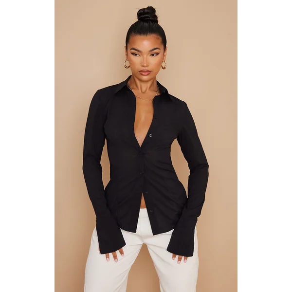 Black Chiffon Fitted Shirt