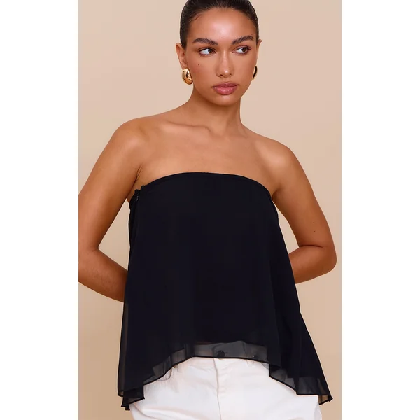 Black Chiffon Floaty Bandeau Top