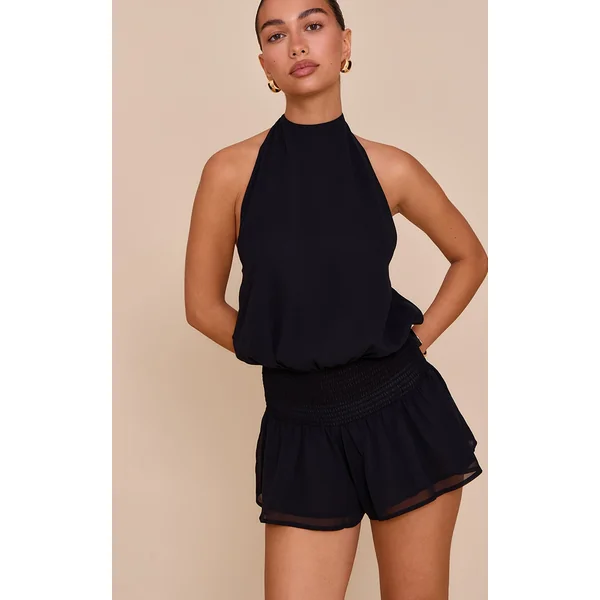 Black Chiffon Halterneck Romper