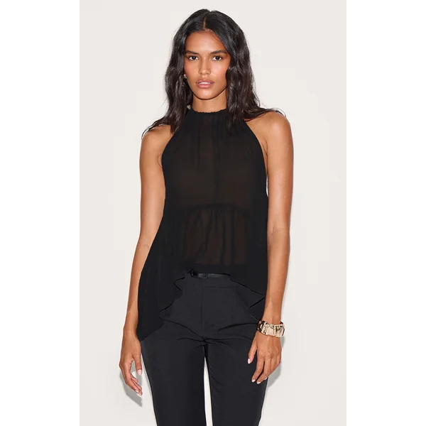 Black Chiffon Halterneck Top