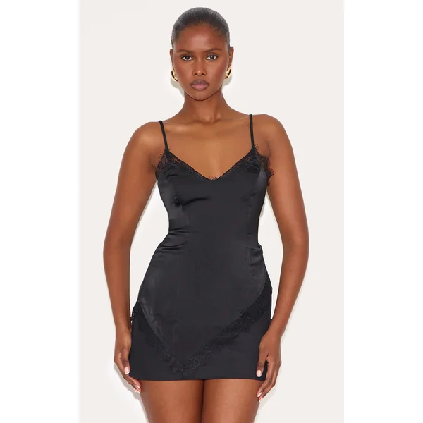 Black Chiffon Lace Detail Cami Top