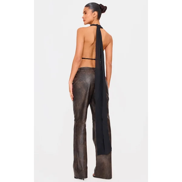 Black Chiffon Plunge Backless Long Top