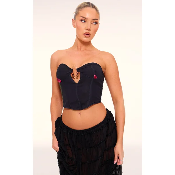 Black Chiffon Printed Bandeau Corset
