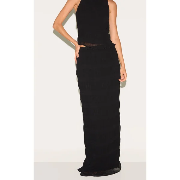 Black Chiffon Textured Maxi Skirt