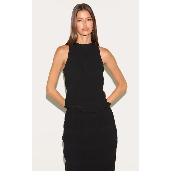 Black Chiffon Textured Top