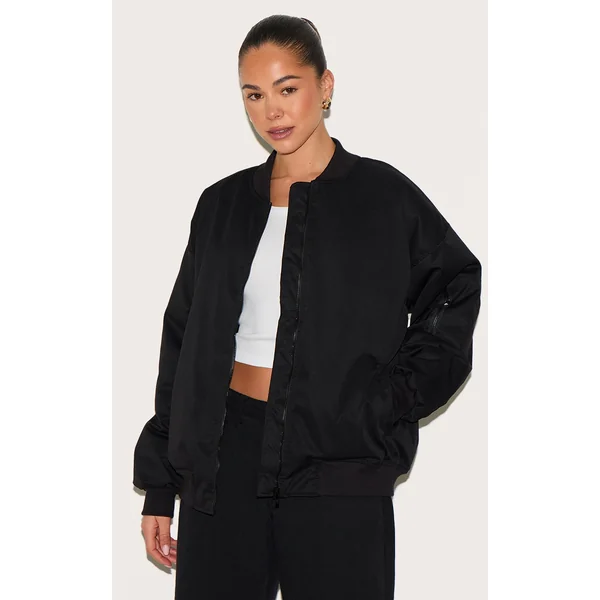 Black Classic Oversized Bomber Jacket